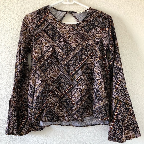 Black and brown paisley print long sleeve top by One Clothes size small - Picture 1 of 6